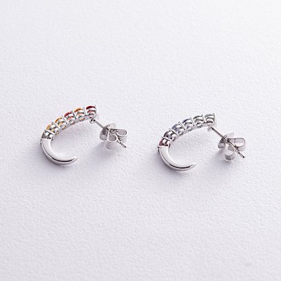 Золоті сережки - пусети з різнокольоровими сапфірами сб0410nl №5