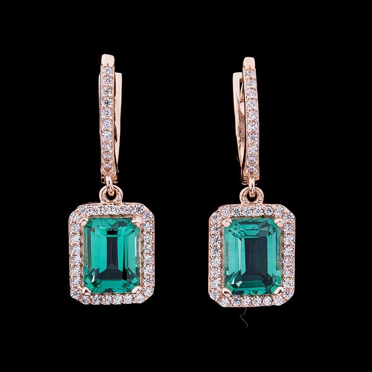 Золотые серьги с празиолитом и фианитами с04176 - 2 Золотые серьги с празиолитом и фианитами с04176 от ювелирного магазина Оникс - 2