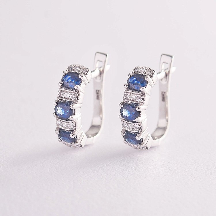 Золоті сережки з синіми сапфірами і діамантами JMSE99108 від ювелірного магазину Онікс