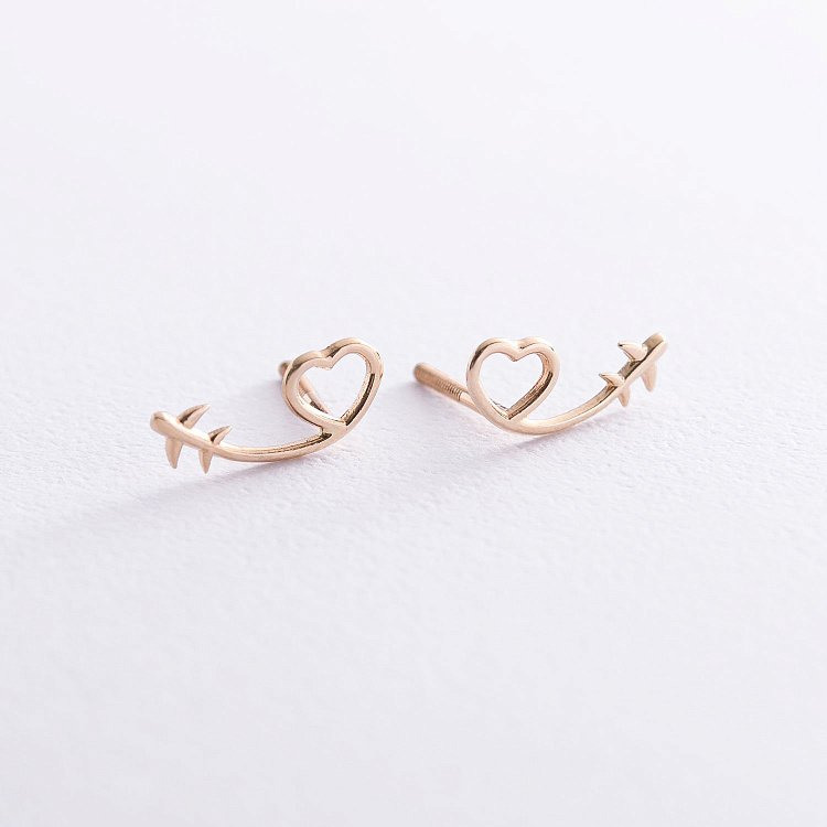 Серьги - пусеты "Сердечки" в красном золоте с06962 от ювелирного магазина Оникс