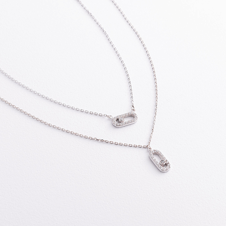 Подвійне срібне кольє з фіанітами 908-01278 від ювелірного магазину Онікс - 1