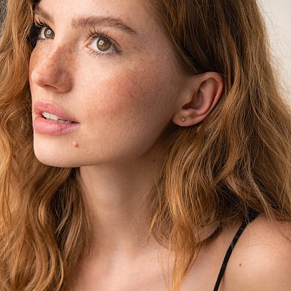 Серьги - пусеты "Сердечки" в желтом золоте (фианиты) с07935 №4