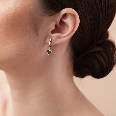 Сережки "Сердечк﻿и" в жовтому золоті (емаль) с08339 №2