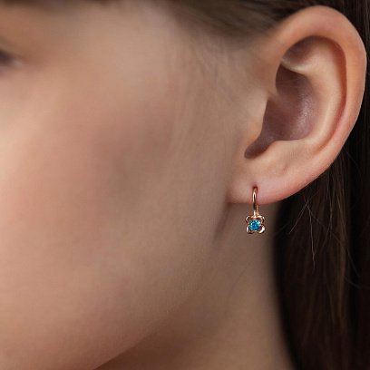 Детские золотые серьги "Цветочки" (голубые фианиты) с05767 №2