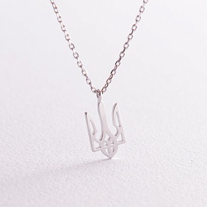 Кольє "Герб України - Тризуб" у білому золоті (маленький) кол02331