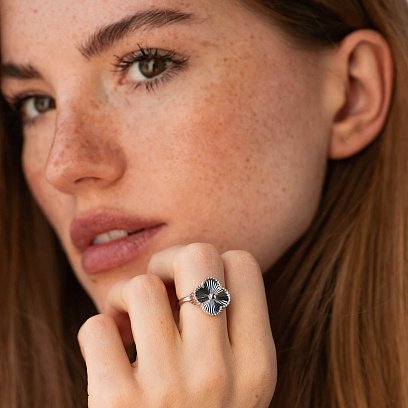 Кольцо "Клевер" в белом золоте к08208 №3