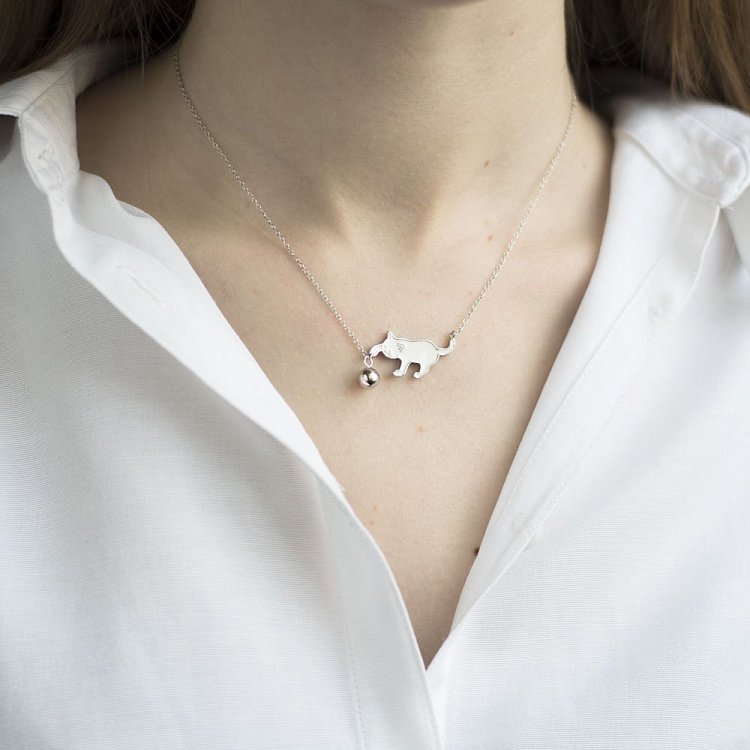 Срібне кольє з кішкою (емаль) 18812 від ювелірного магазину Онікс - 1