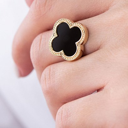 Золотое кольцо "Клевер" с ониксом к06750 №3