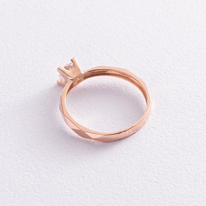 Помолвочное золотое кольцо с фианитом к06432 №4