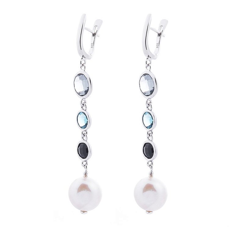 Серебряные серьги (культ. пресн. жемчуг, фианит) 122345 от ювелирного магазина Оникс