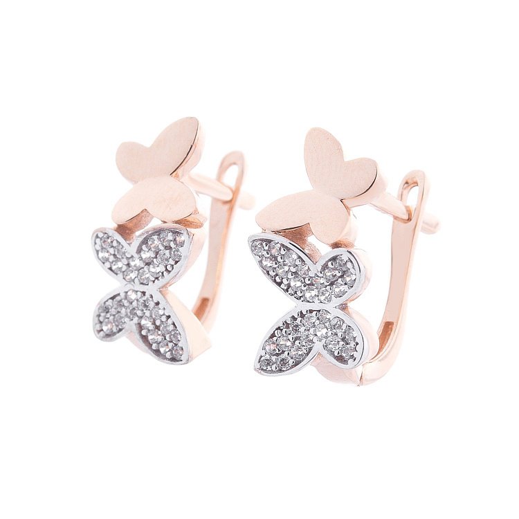 Золотые серьги с бабочками (фианиты) с06276 от ювелирного магазина Оникс