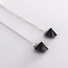 Срібні сережки з чорними камінчиками на ланцюжку 122926 от ювелирного магазина Оникс - 6