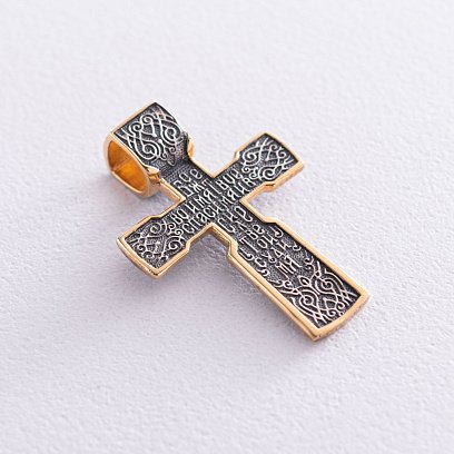 Срібний хрест "Розп'яття" з позолотою 132354 №5