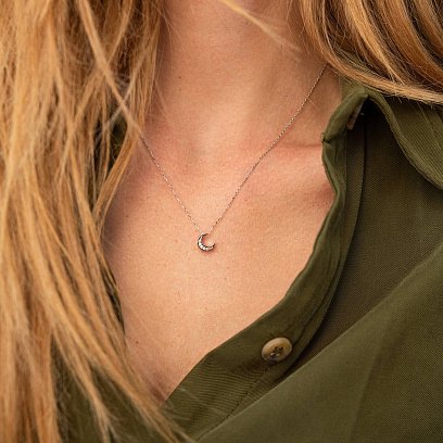 ?Кольє "Місяць" з фіанітами (біле золото) кол02316 №4