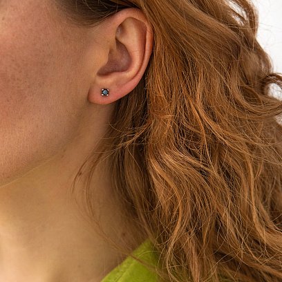 Золоті сережки - пусети з чорними діамантами сб0443y №4