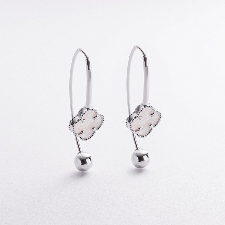 Золоті сережки "Конюшина" з перламутром с09323 від ювелірного магазину Онікс