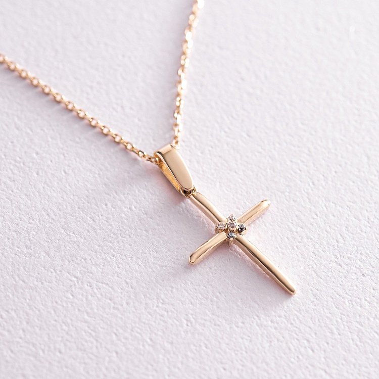 Золоте кольє "Хрестик" з фіанітами кол02194 від ювелірного магазину Онікс - 3