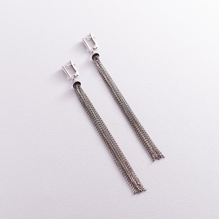 Золотые висячие серьги "Дождь" 480051B Золотые висячие серьги "Дождь" 480051B от ювелирного магазина Оникс