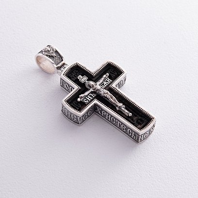 Срібний хрест "Розп'яття. Спаси та Збережи" з ебеновим деревом 1045 №7