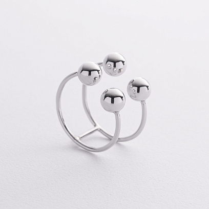 Подвійна каблучка "﻿Кульки" у білому золоті к08291