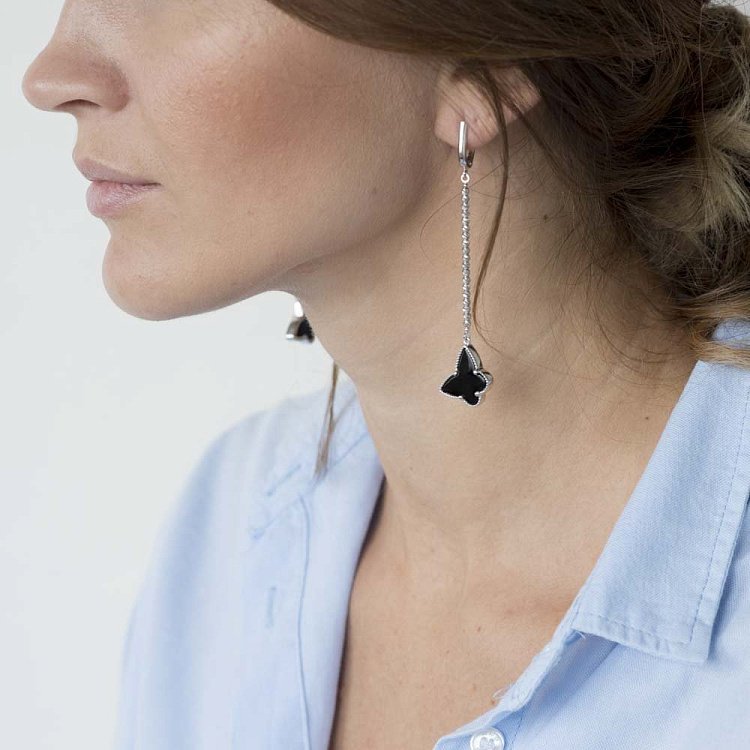 Сережки "Метелики" з оніксом с04331 від ювелірного магазину Онікс - 4