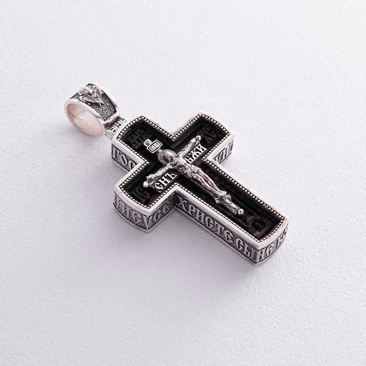 Срібний хрест "Розп'яття. Спаси та Збережи" з ебеновим деревом 1045 від ювелірного магазину Онікс - 8