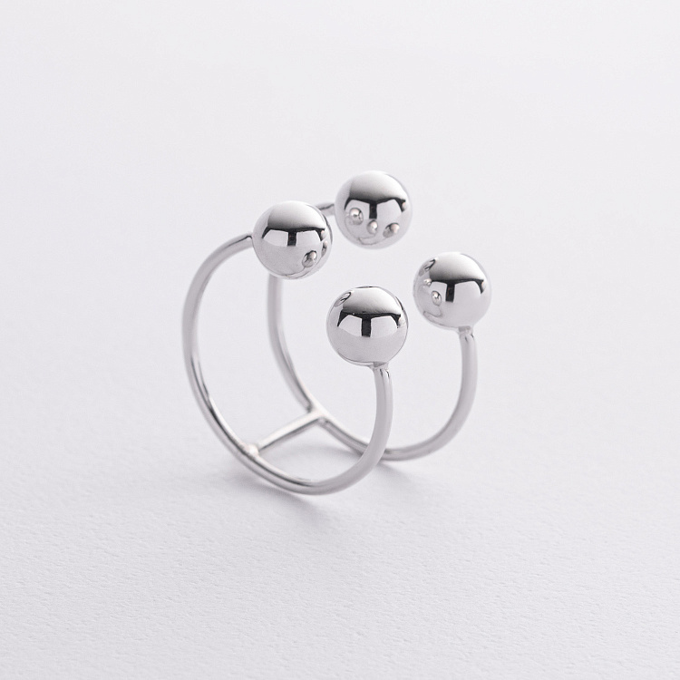 Подвійна каблучка "﻿Кульки" у білому золоті к08291 від ювелірного магазину Онікс