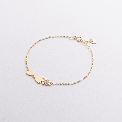 Браслет "Дівчинка і сердечко" у жовтому золоті (фіаніти) б05658