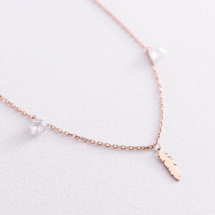 Золотой браслет "Перышки" на ногу (фианиты) б04795 от ювелирного магазина Оникс - 4