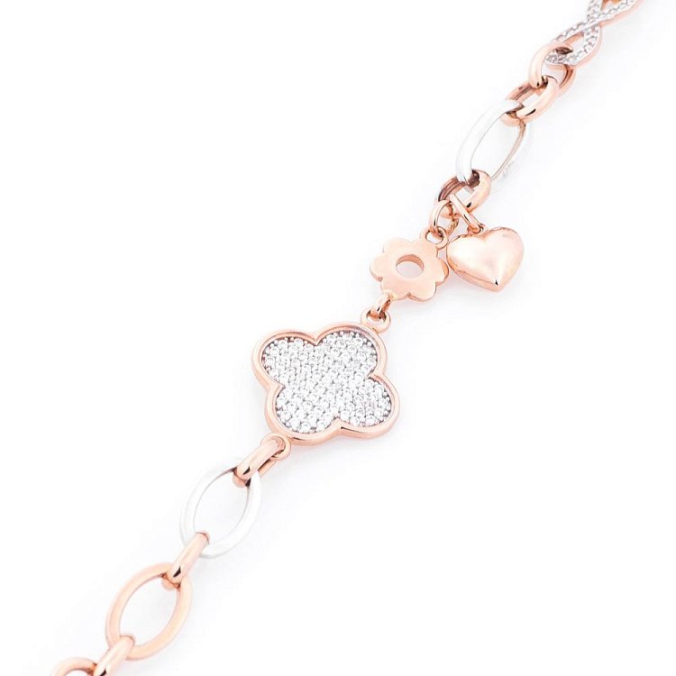 Золотий браслет "Конюшина" з фіанітами б02419 від ювелірного магазину Онікс - 3