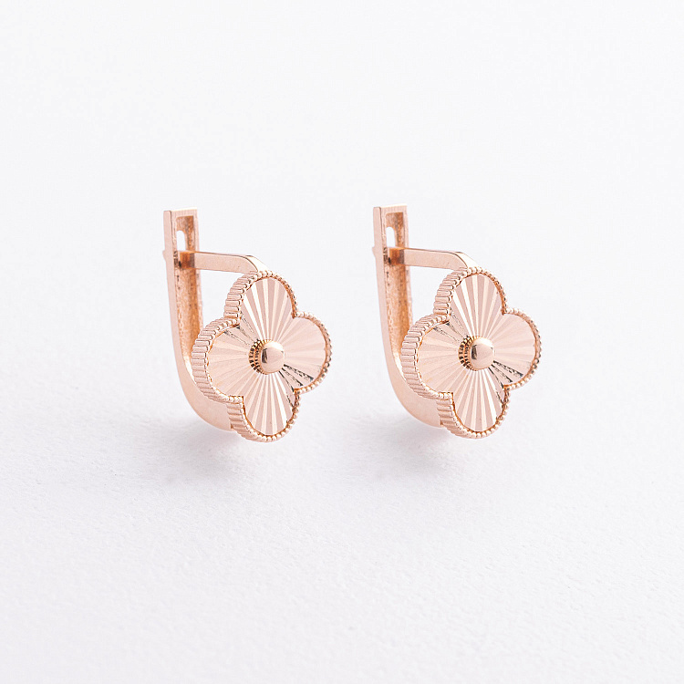 Сережки "Конюшина" в червоному золоті с09611 від ювелірного магазину Онікс