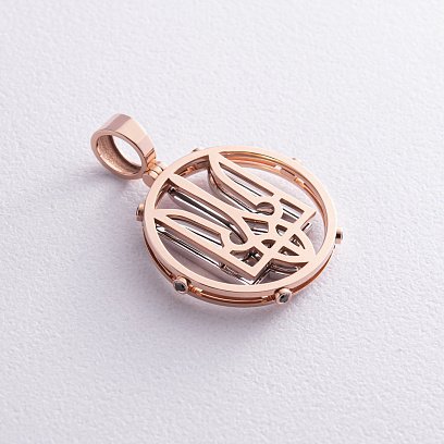 Золотой кулон "Герб Украины - Тризуб" с черными бриллиантами 130602422 №5