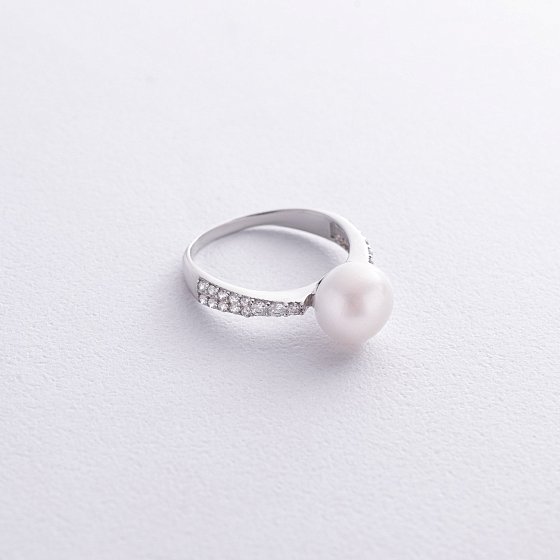 Серебряное кольцо с жемчугом и фианитами 901-00290 №5