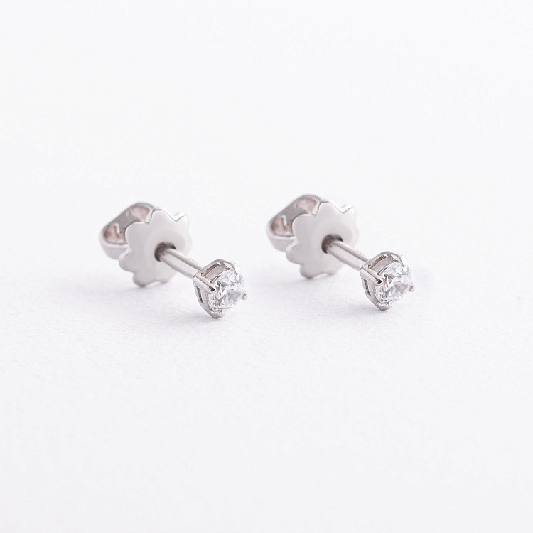 Серебряные серьги - пусеты с фианитами mini 902-00091 от ювелирного магазина Оникс - 1