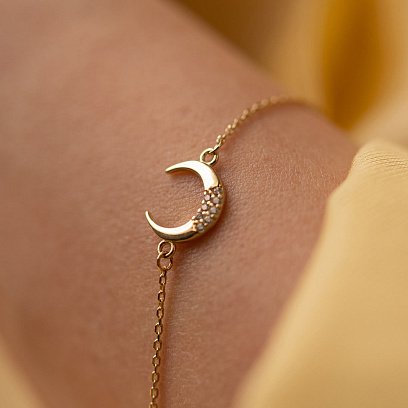 Браслет "Лунниця" у жовтому золоті (фіаніти) б05099 №4