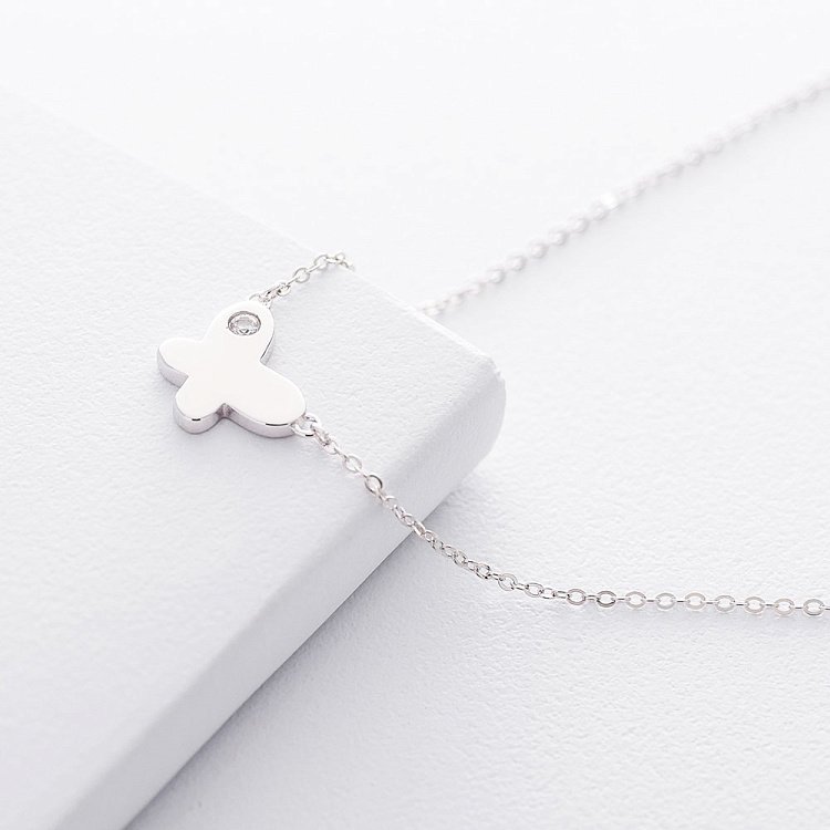 Срібне кольє з метеликом (фіаніт) 18778 від ювелірного магазину Онікс