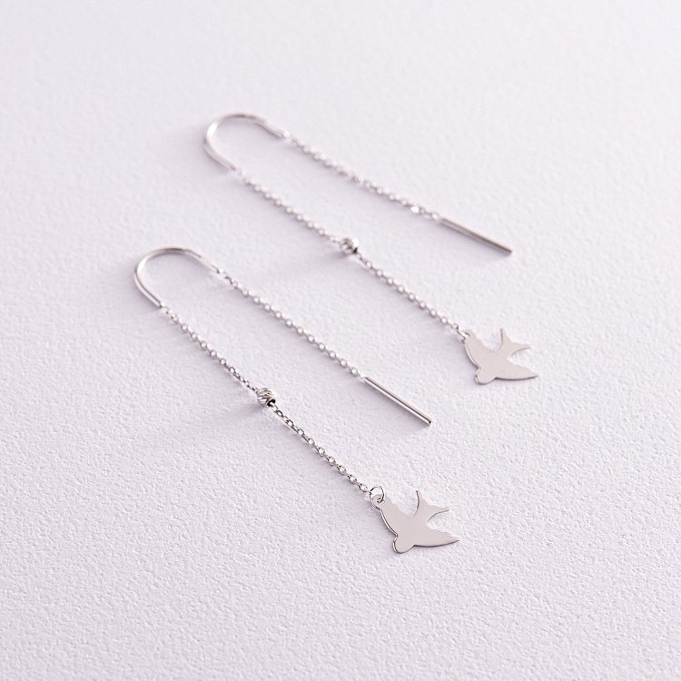 Серьги - протяжки "Ласточки" в белом золоте с08046 от ювелирного магазина Оникс