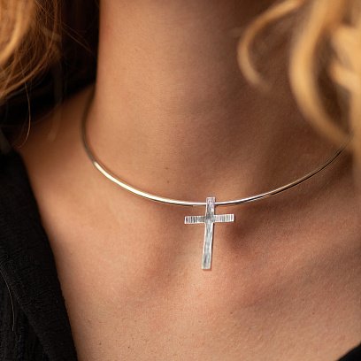 Срібний хрестик із чорнінням (кулон під чокер) 1101P №4