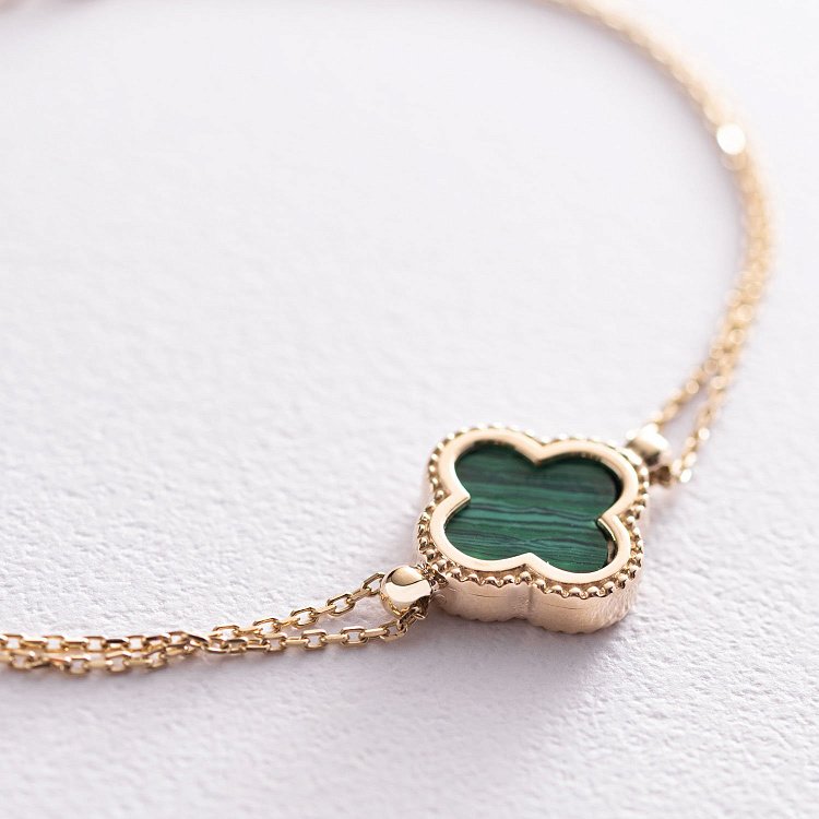 Браслет "Конюшина" в жовтому золоті (малахіт) б04558 від ювелірного магазину Онікс - 3