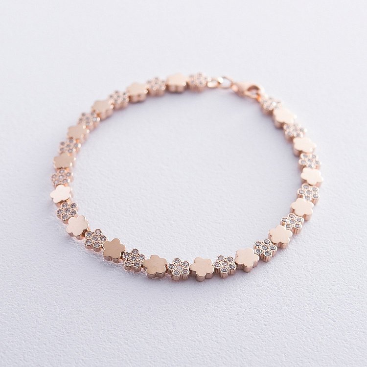 Золотой браслет "Цветочки" б04114 от ювелирного магазина Оникс