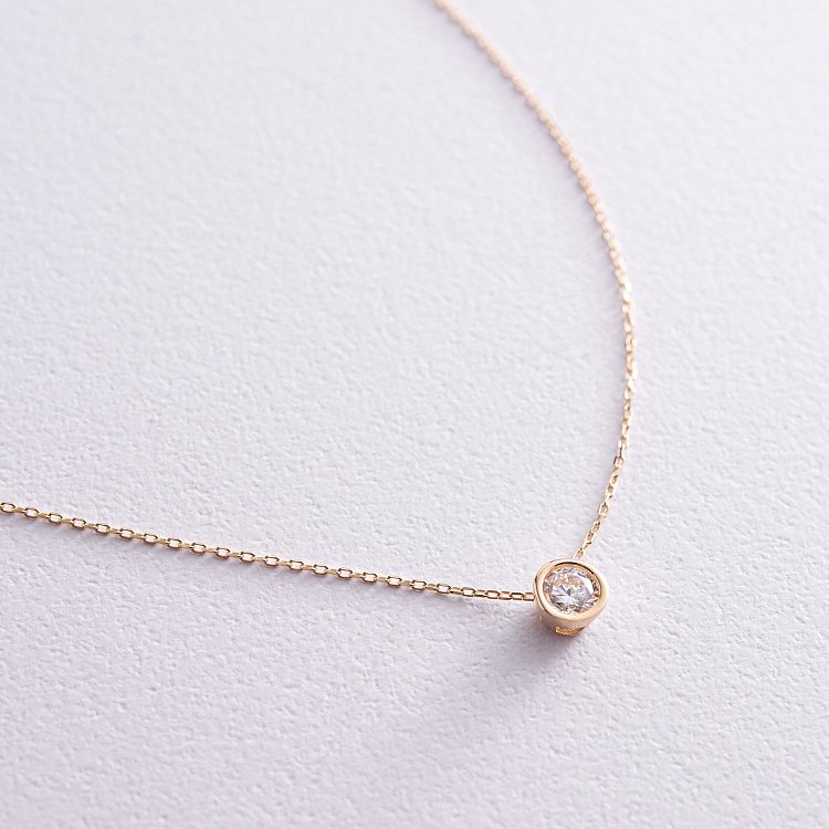 Кольє з одним фіанітом (жовте золото) кол02282 від ювелірного магазину Онікс - 4