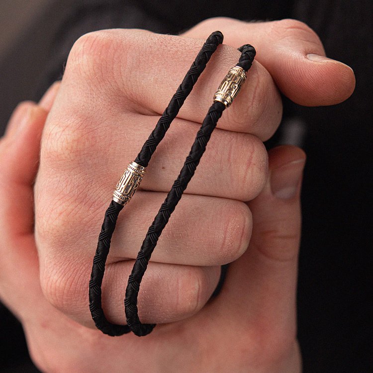 Шелковый шнурок с золотыми вставками лсп0014-1 от ювелирного магазина Оникс - 3