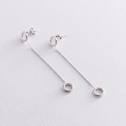 Серьги "Кружочки" на цепочке в белом золоте с07276