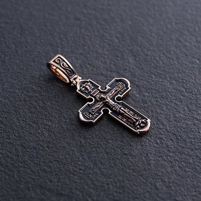 Православний золотий хрест "Розп'яття Христове. Спас Нерукотворний. Ікона Божої Матері знамення. Святитель Миколай" п03017