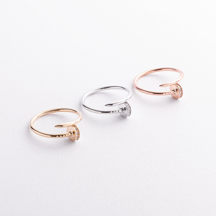 Каблучка "Цвях" у білому золоті (фіаніти) к08439 від ювелірного магазину Онікс - 2