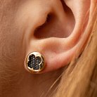 Золотые серьги - пусеты "Клевер" с черными бриллиантами 341161622 от ювелирного магазина Оникс - 1