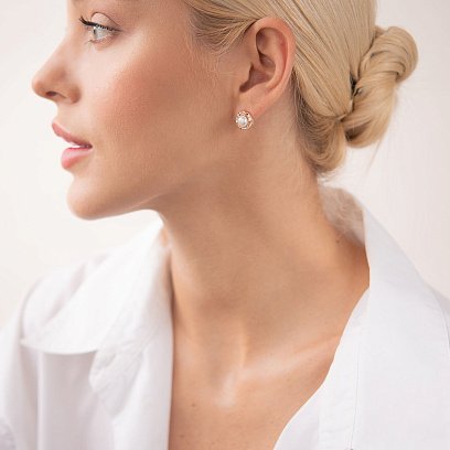 Золоті сережки (перли, фіаніти) с07360 №6