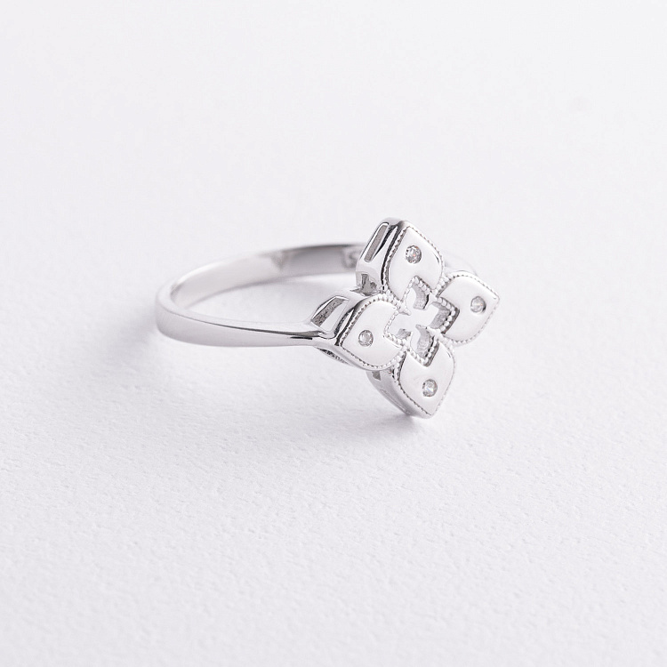 Серебряное кольцо «Клевер» с фианитами 112835 от ювелирного магазина Оникс - 1