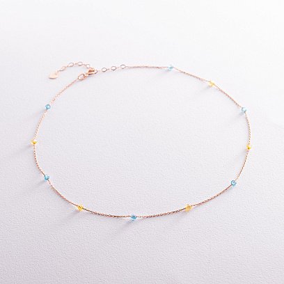 Колье "Free" в красном золоте (голубые и желтые фианиты) кол02249