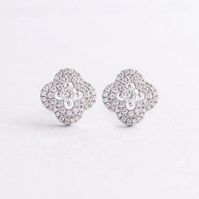 Золотые серьги - пусеты "Клевер" с бриллиантами сб0637ca